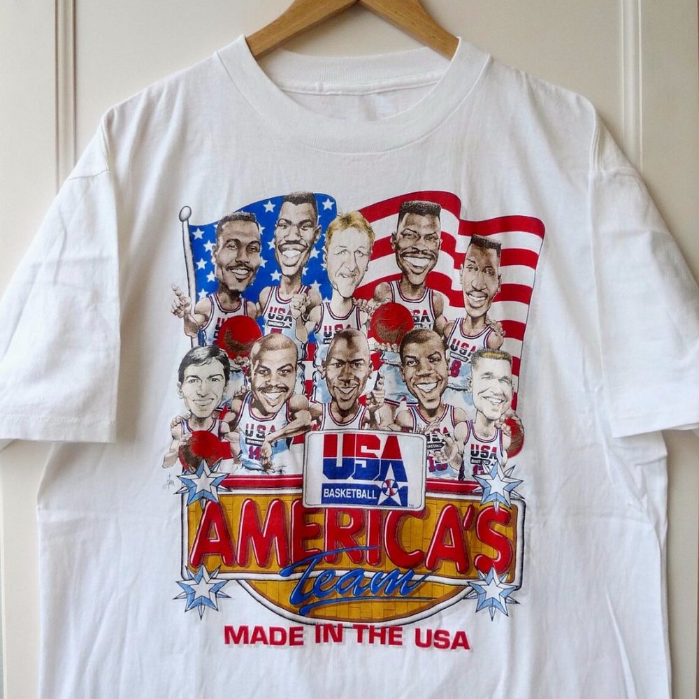 Vintage 1992 Dream Team Caricature White Unisex T-Shirt, USA Basketball Shirt